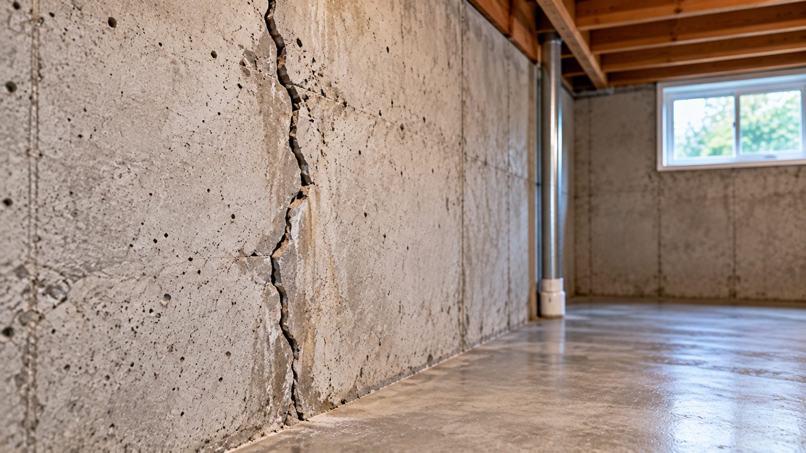 Vertical crack in a concrete basement wall